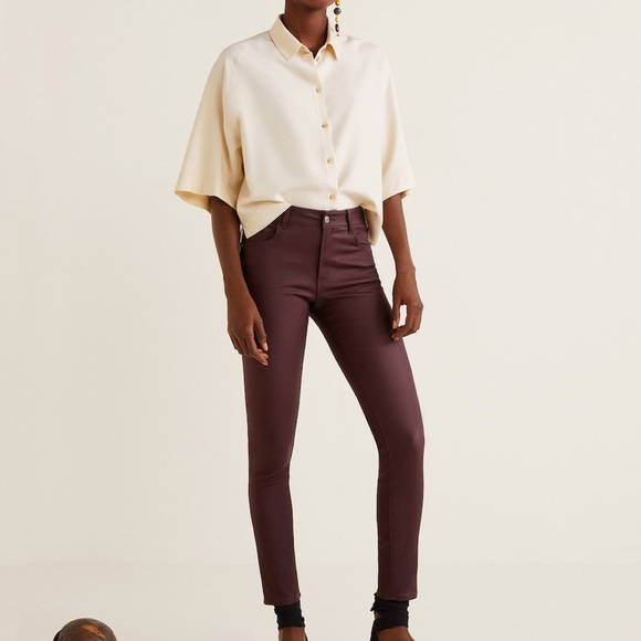MANGO skinny coated jeans in burgundy stretch - Picture 3 of 8